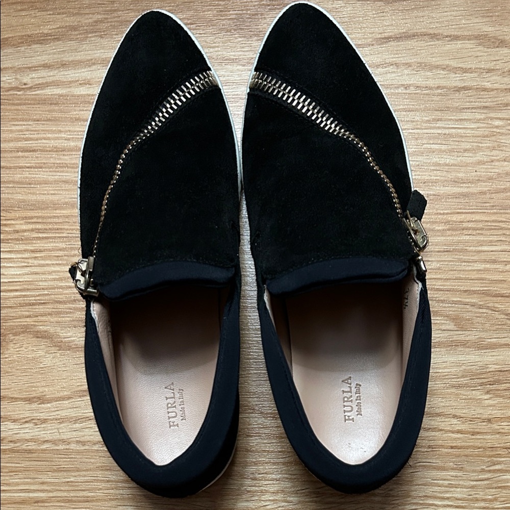 Furla women’s Black Suede Slip-On Shoes